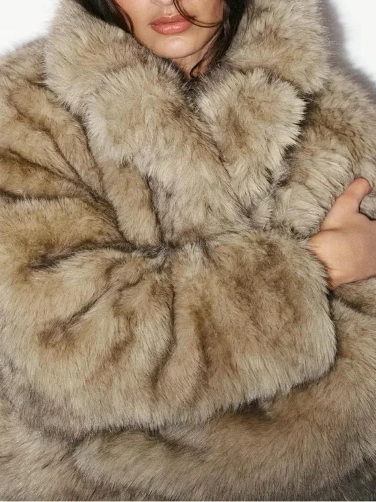 NWT BRAND NEW RARE SOLD OUT ZARA LIGHT BROWN /TAN FAUX FUR SHORT COAT - Picture 4 of 8